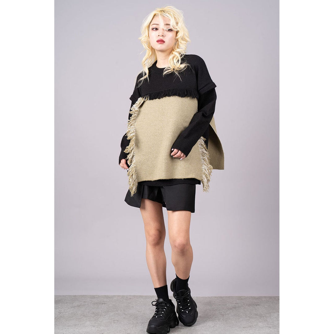 Fringe Patch Switching Knit