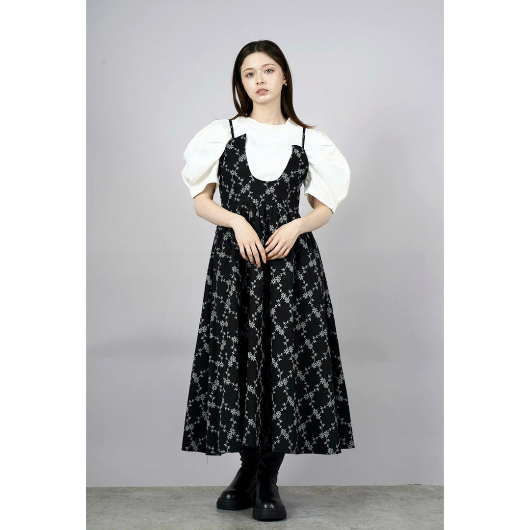 Tuck Puff Sleeve T-shirt & Cut Out Flower Camisole Onepiece