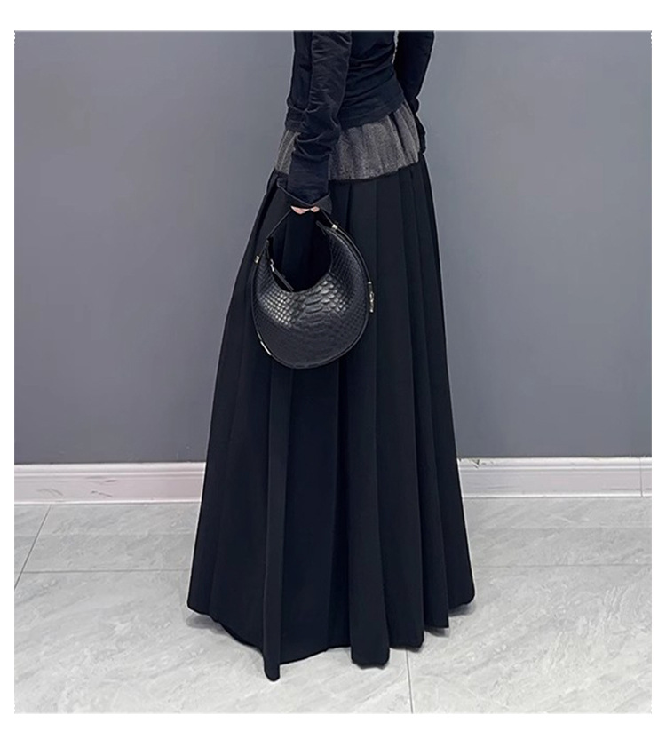 Casual contrast stitching wrinkle skirt