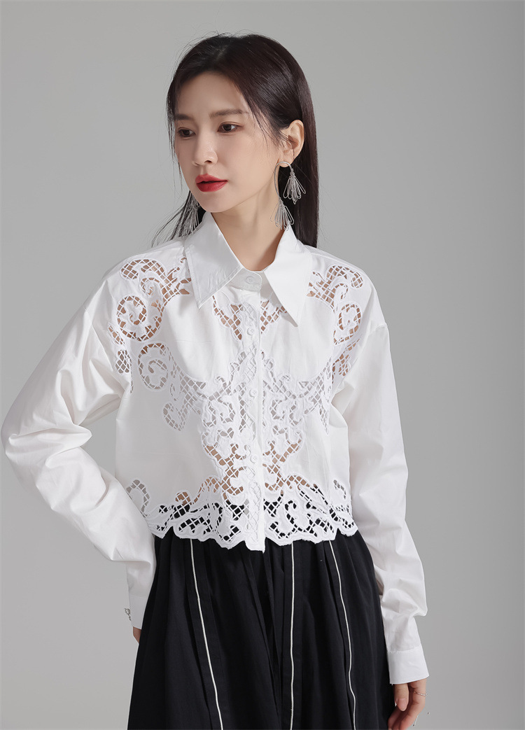 Openwork lace short shirt