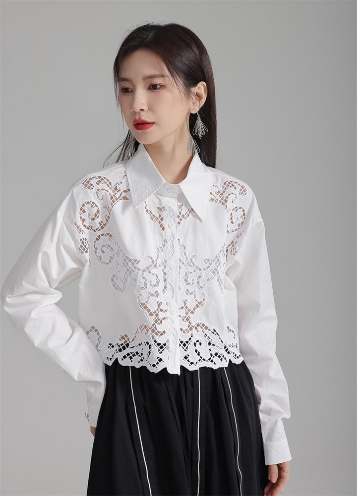 Openwork lace short shirt
