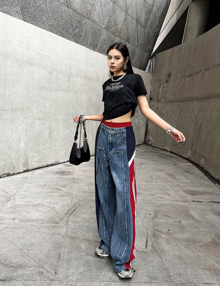 Street color patchwork loose jeans