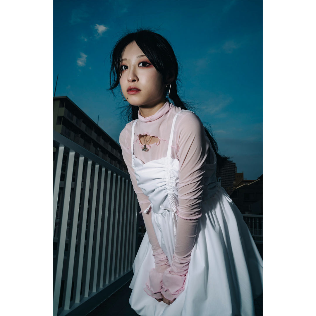 High-neck Revealing Sheer Long Sleeve Tops