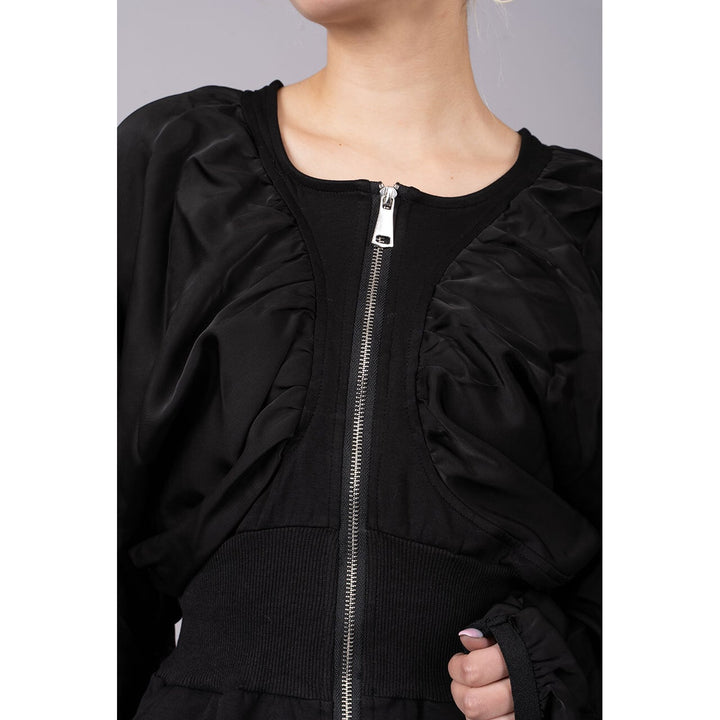 Gathered Sleeve Zipper Tight Onepiece