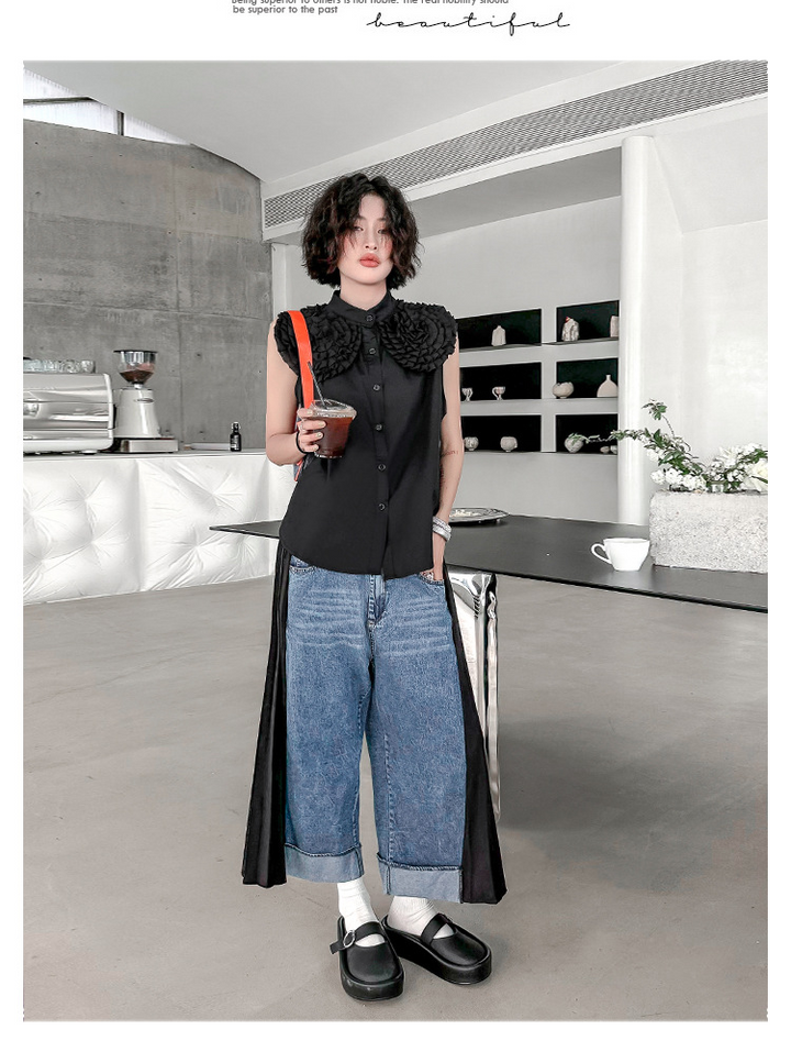 Patchwork pleated casual jeans