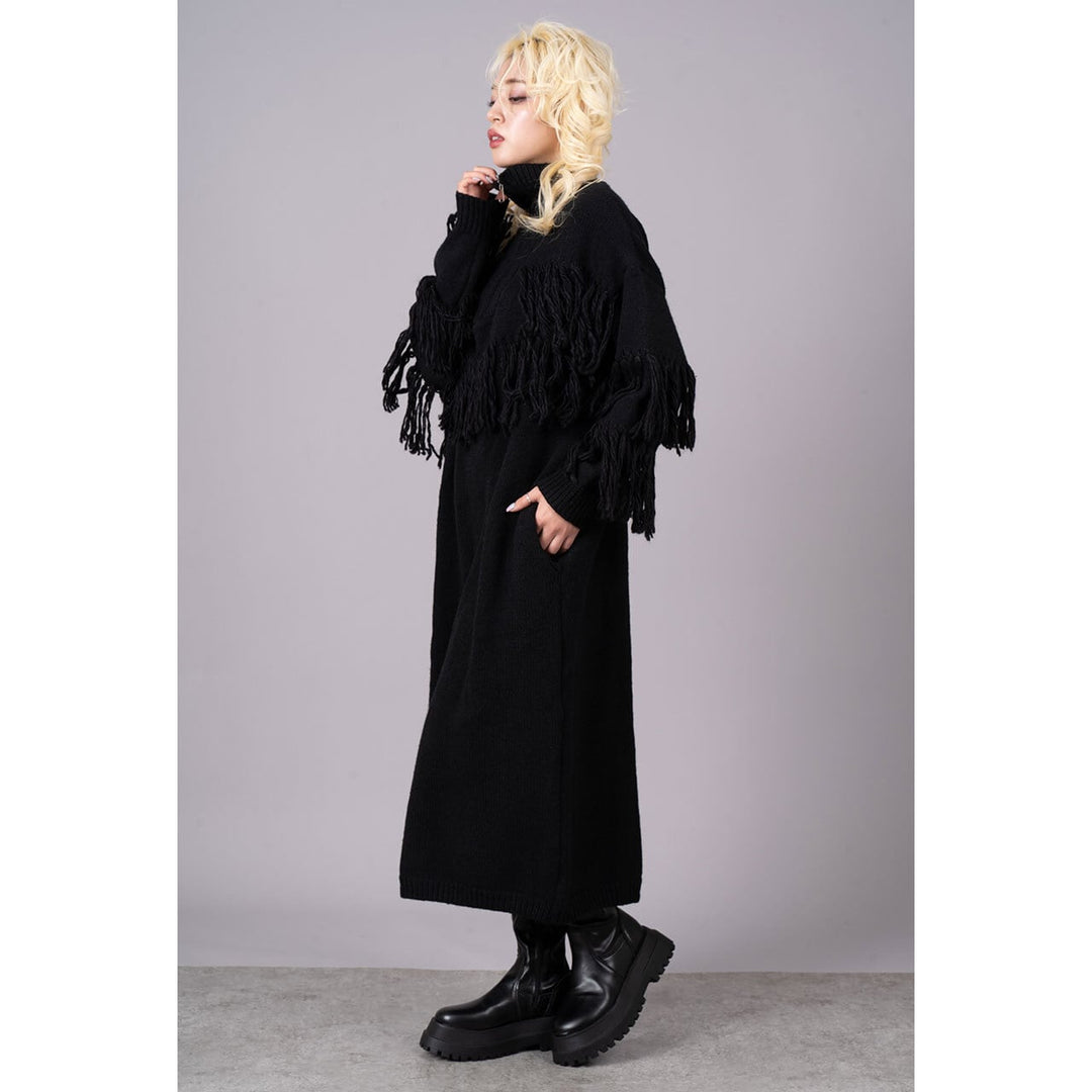 High Neck Fringe Zipper Knit Onepiece