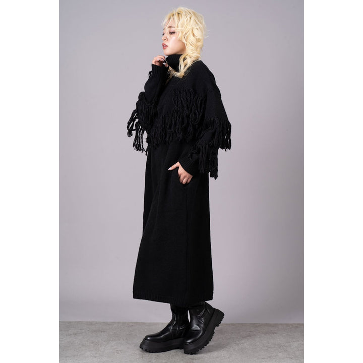 High Neck Fringe Zipper Knit Onepiece