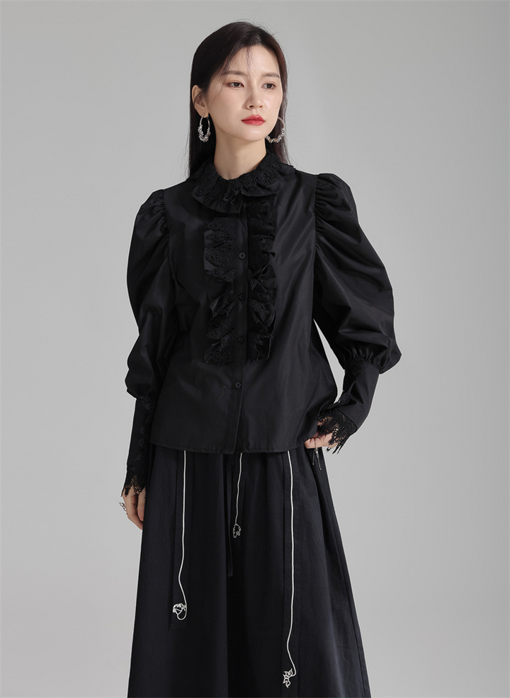 Retro lace flower collar shirt