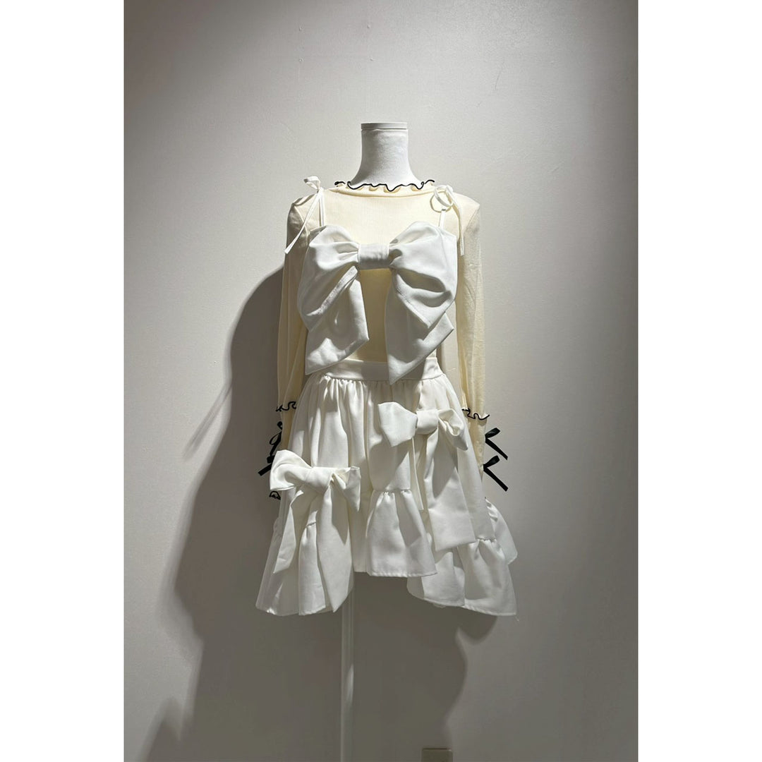 Asymmetry Volume Frill Ribbon Mini Skirt