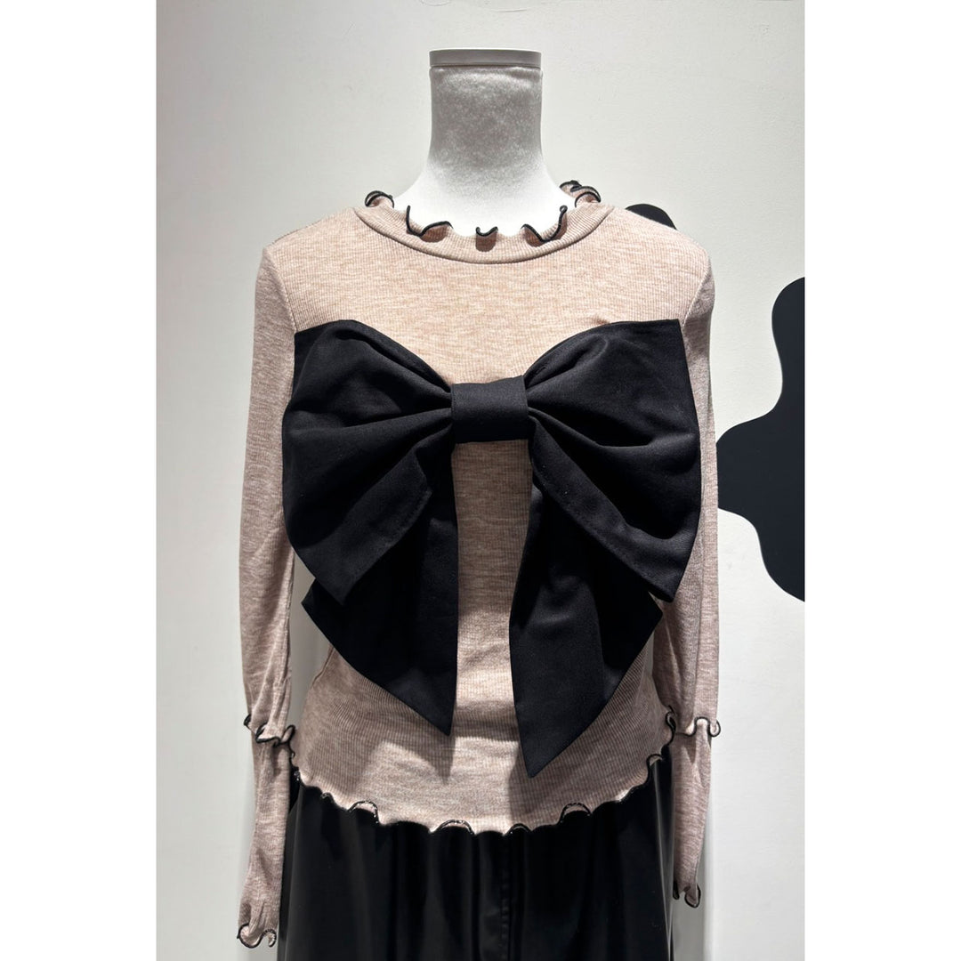 Rib Mellow Ribbon Tops Front ribbon / Big ribbon / Sleeve ribbon