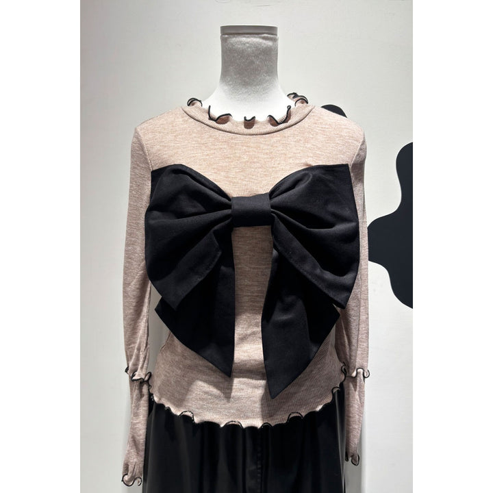 Rib Mellow Ribbon Tops Front ribbon / Big ribbon / Sleeve ribbon