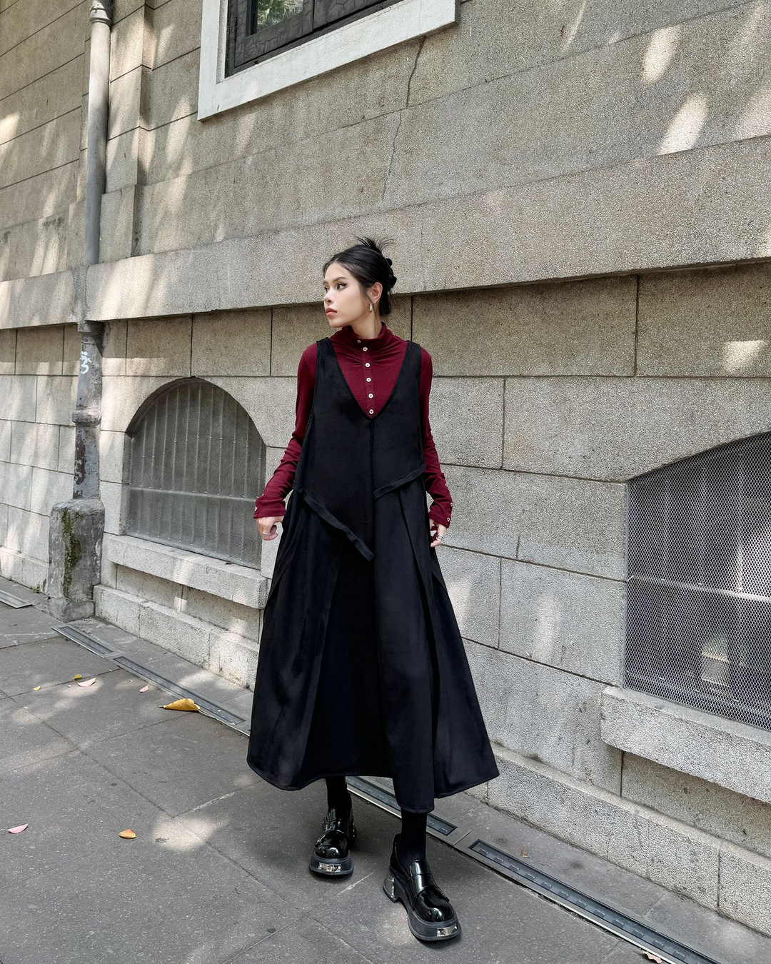 Velvet big skirt vest dress