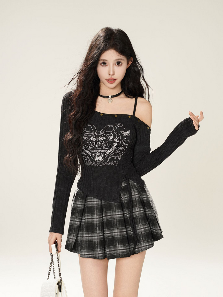 One Shoulder Print Pullover