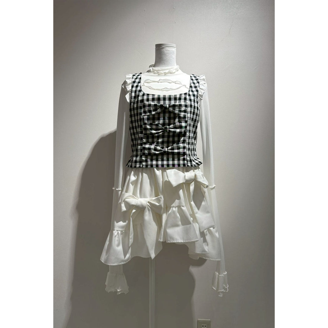 Shoulder Frill Front Ribbon Vest