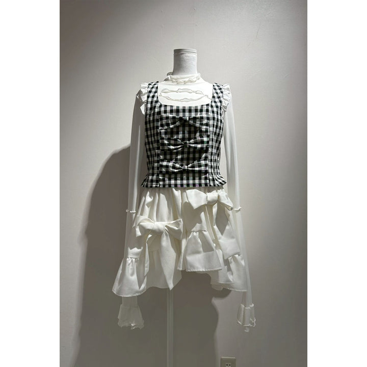 Shoulder Frill Front Ribbon Vest