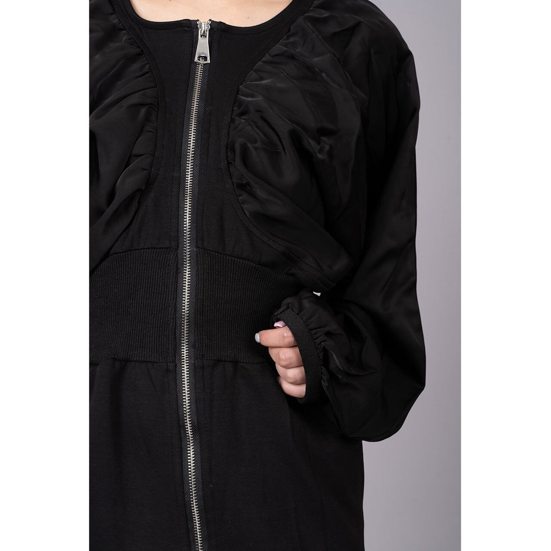 Gathered Sleeve Zipper Tight Onepiece