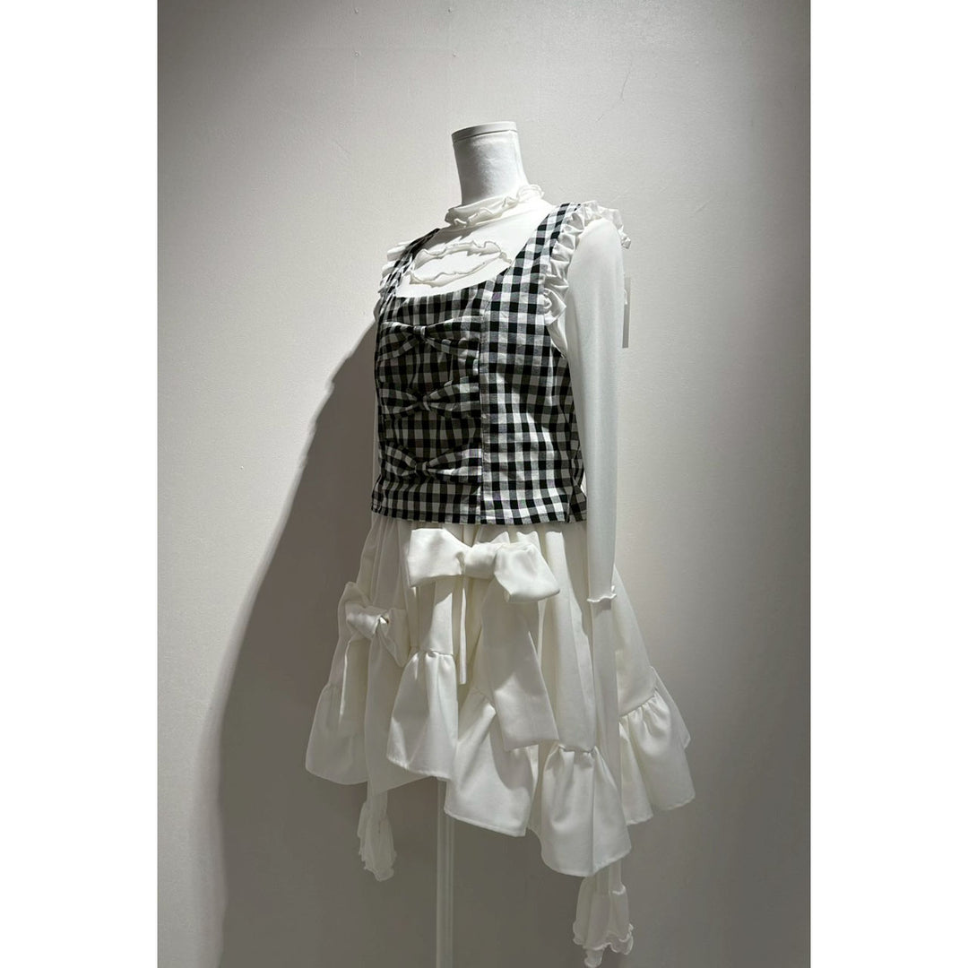 Shoulder Frill Front Ribbon Vest