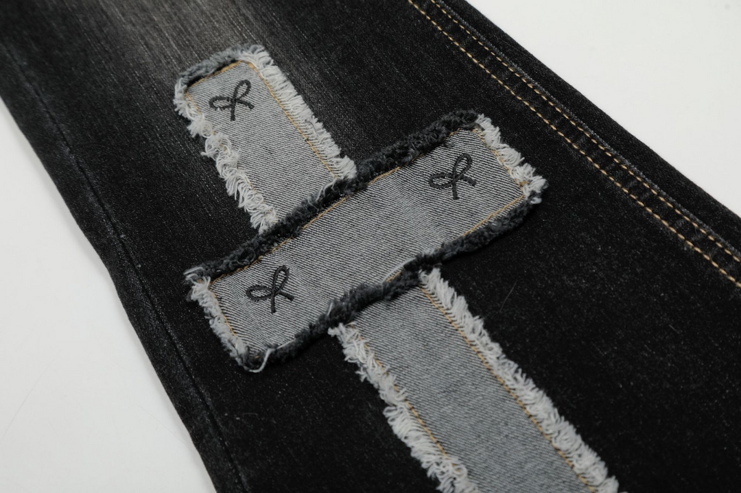 Cross Patchwork Flare Denim Jeans