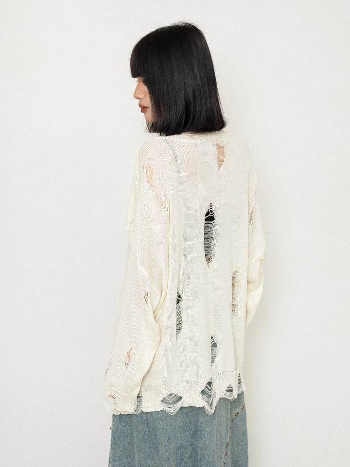 Butterfly Loose Damage V-neck Knit