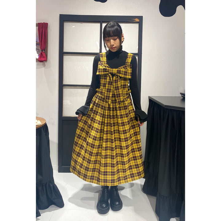 Front ribbon sleeveless onepiece (Yellow Check) ¥8,980 / ¥9,480