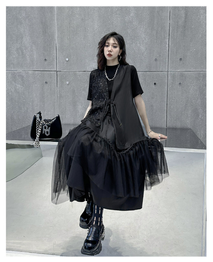 Suspender tulle flare skirt