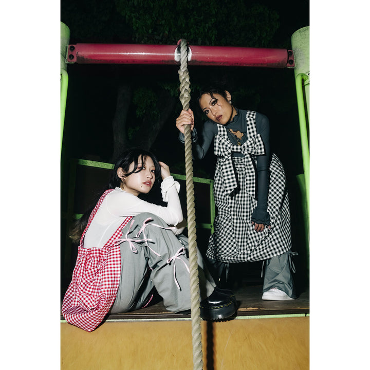 Front ribbon sleeveless onepiece (Beige Check) ¥8,980 / ¥9,480