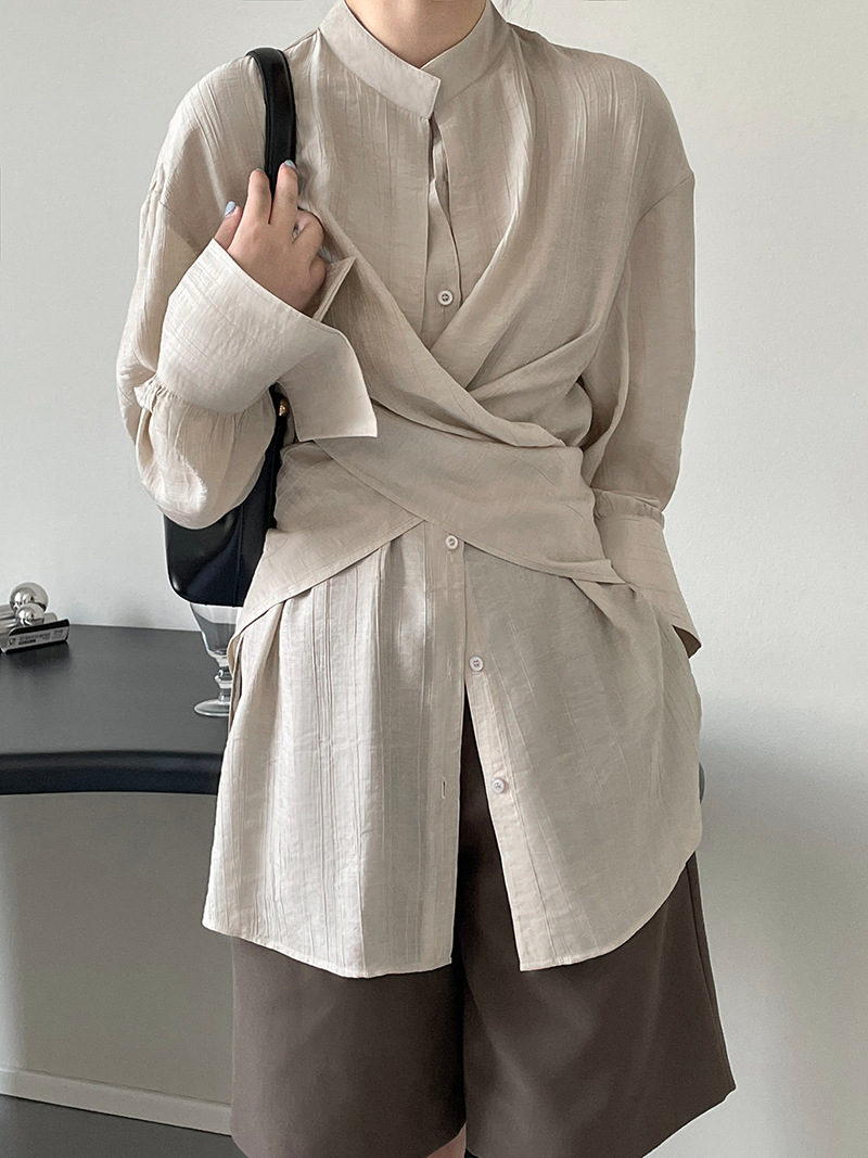 Crossband waist long sleeve shirt
