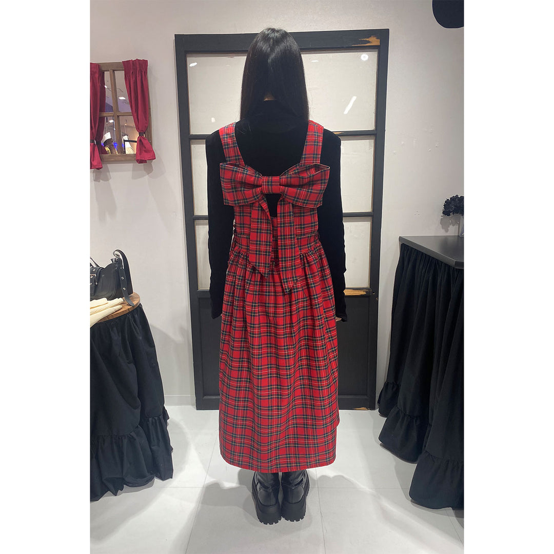 Front ribbon sleeveless onepiece (Red Check) ¥8,980 / ¥9,480