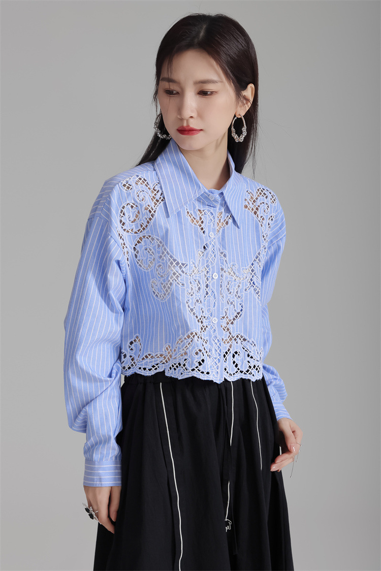 Openwork lace short shirt