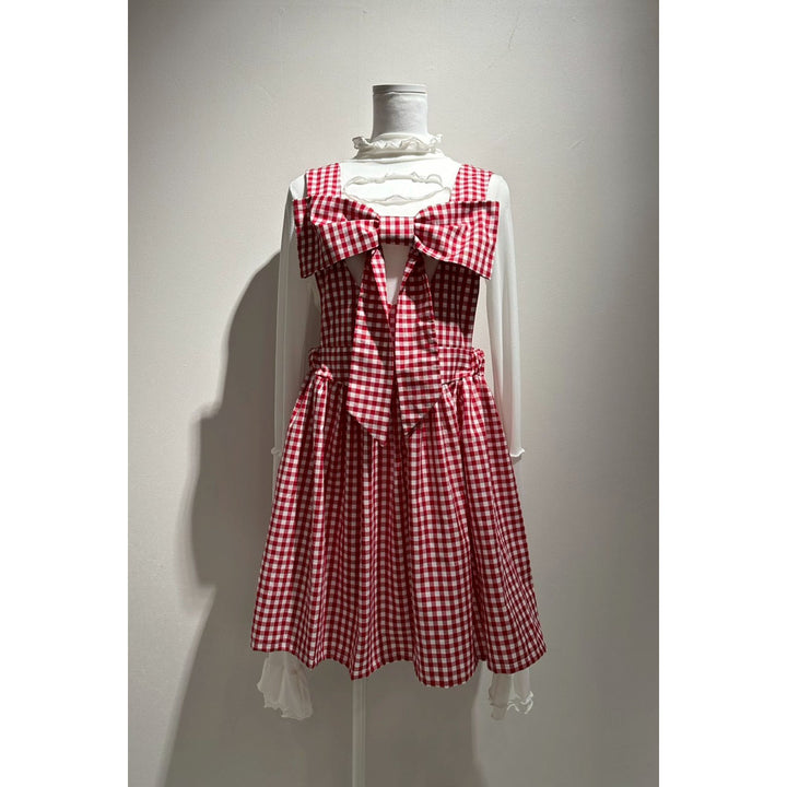 Front ribbon sleeveless onepiece (Beige Check) ¥8,980 / ¥9,480