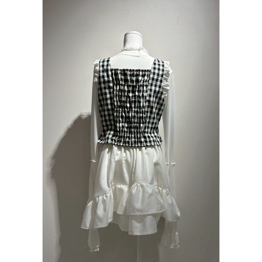 Shoulder Frill Front Ribbon Vest