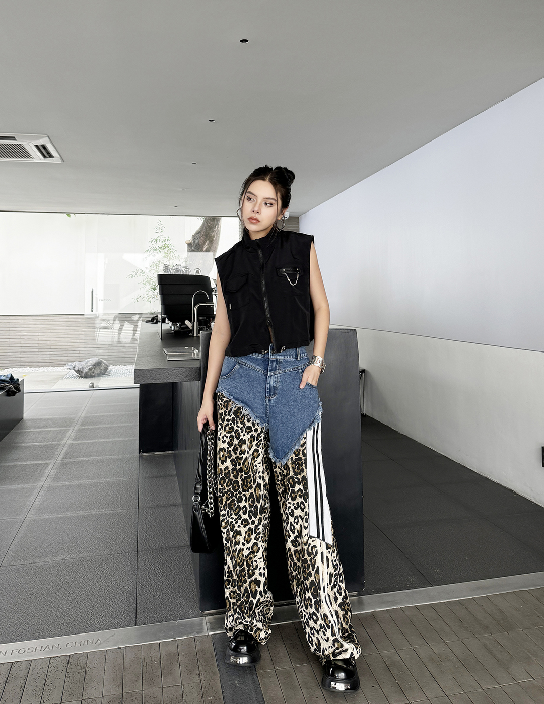 Leopard high waist side line jeans