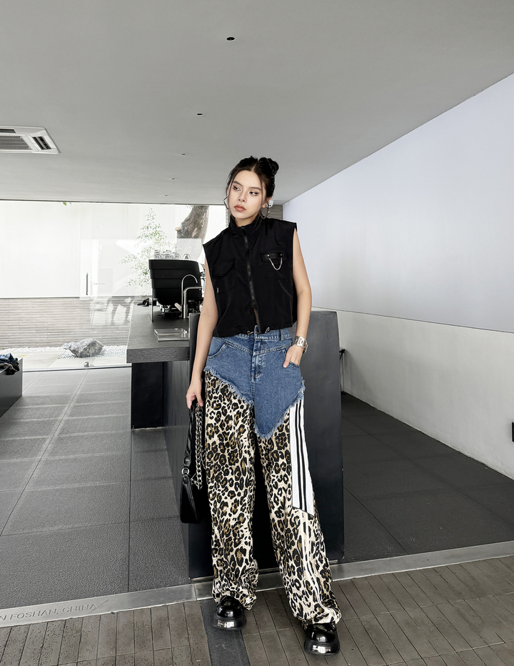 Leopard high waist side line jeans