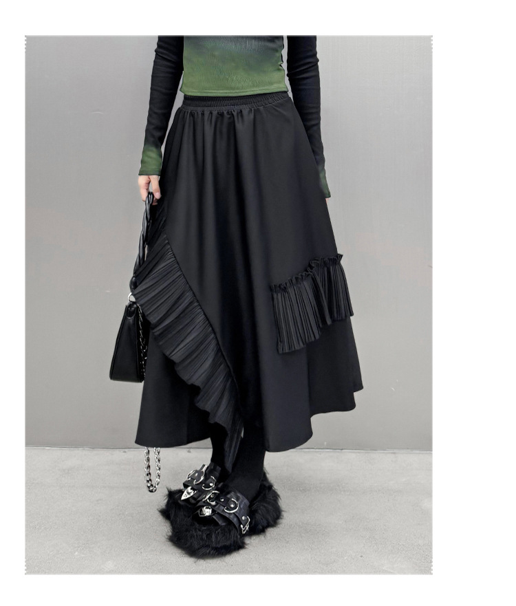 Patchwork pleated A-line skirt