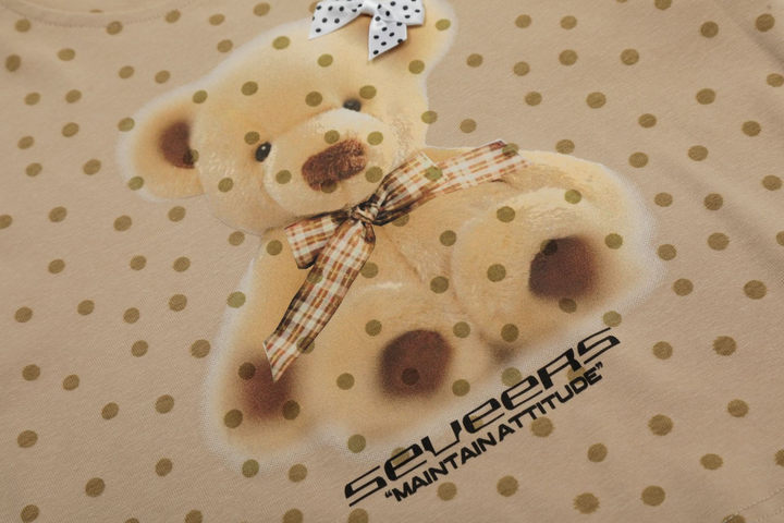 Dot Pattern Print Bear Short Sleeve T-shirt