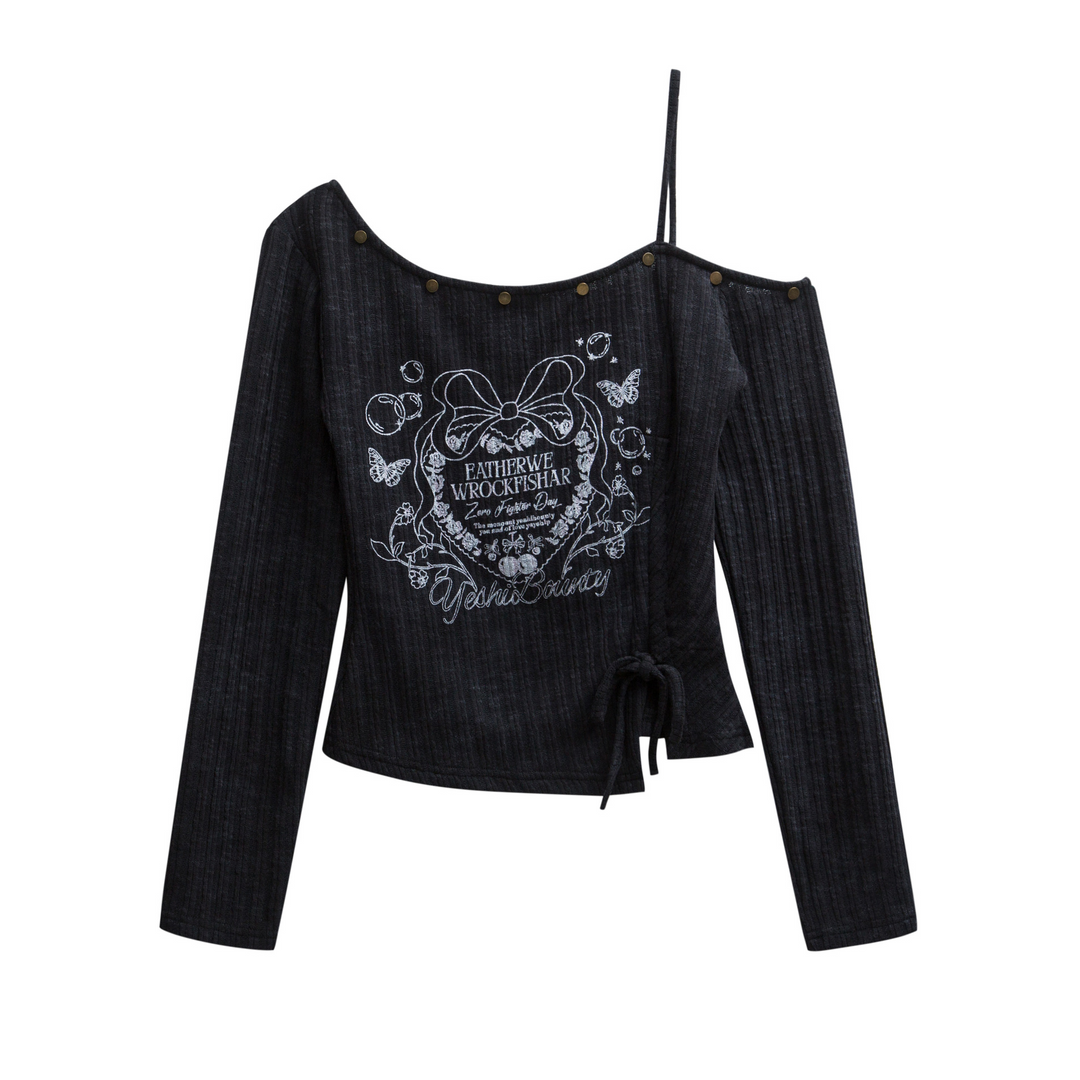 One Shoulder Print Pullover
