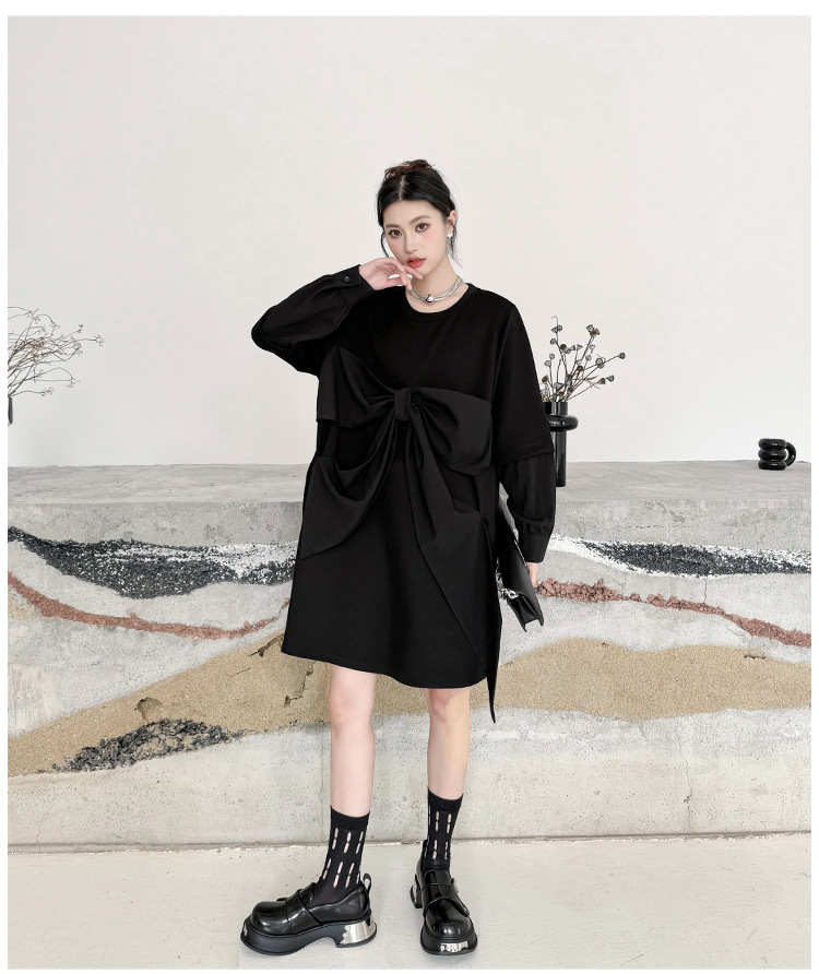 Ribbon black pullover onepiece