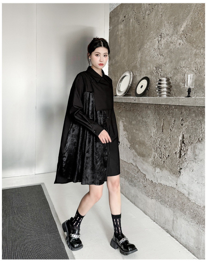 Pleated patchwork velor onepiece