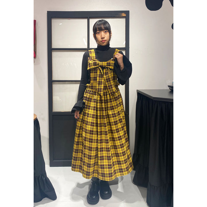 Front ribbon sleeveless onepiece (Yellow Check) ¥8,980 / ¥9,480