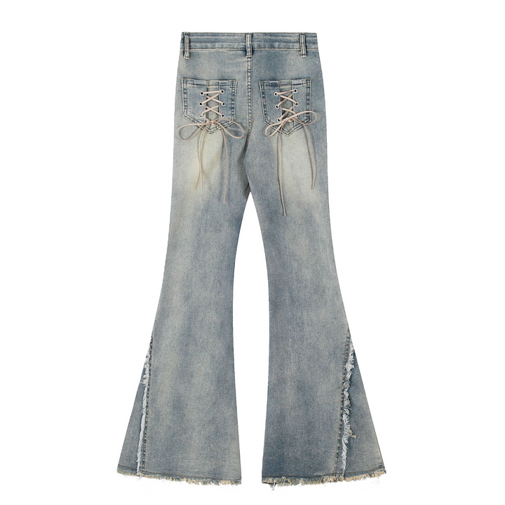 Back Pocket Lace Up Denim Jeans
