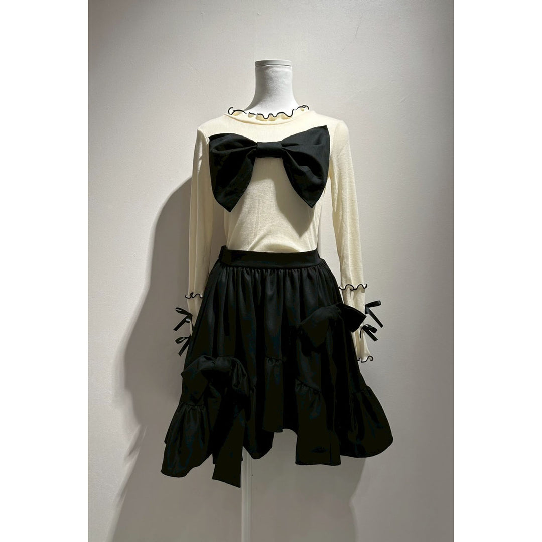 Asymmetry Volume Frill Ribbon Mini Skirt