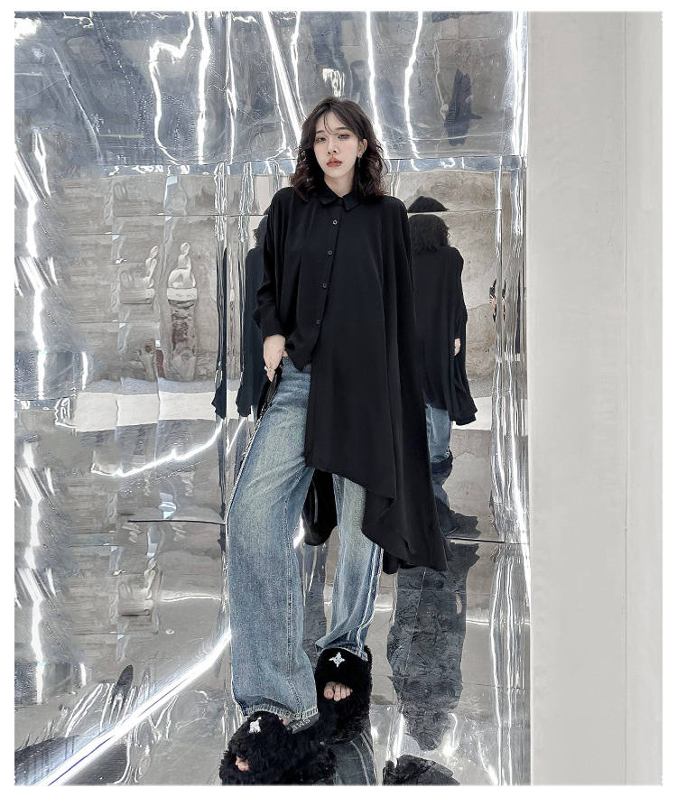 Poncho shirt draped one-piece