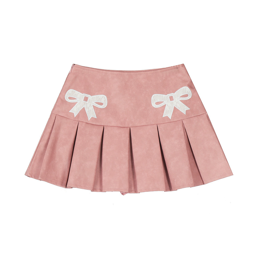 Sweet ribbon PU leather skirt