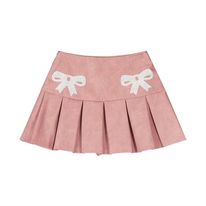Sweet ribbon PU leather skirt