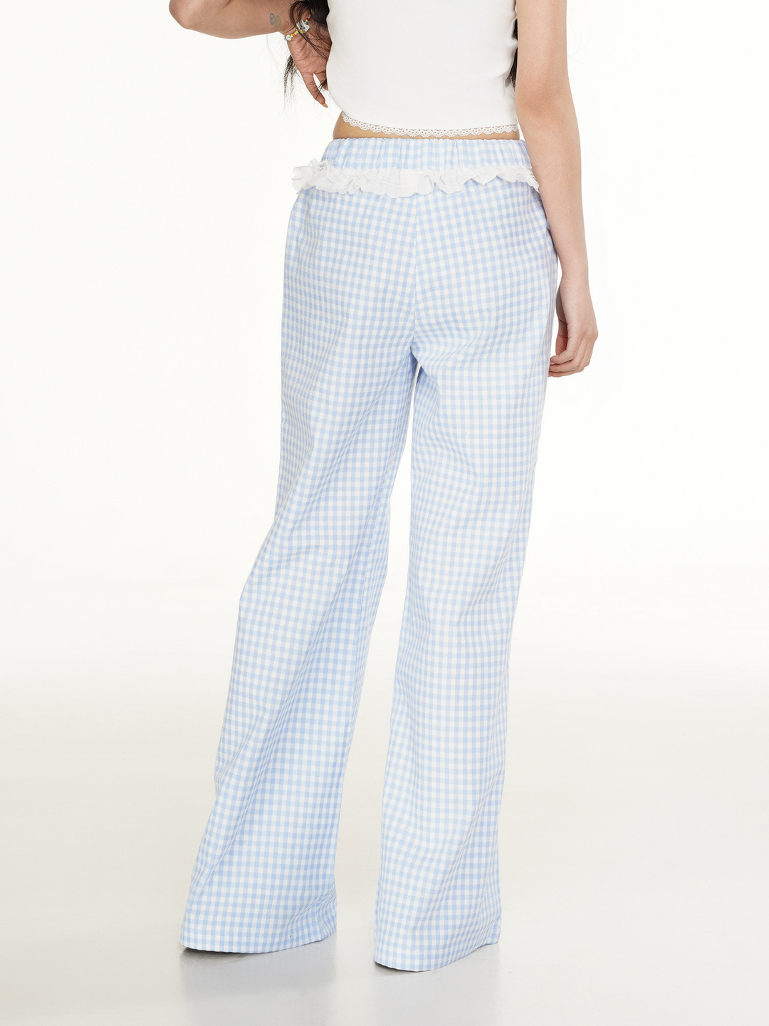 Lace Gingham Check Wide Pants