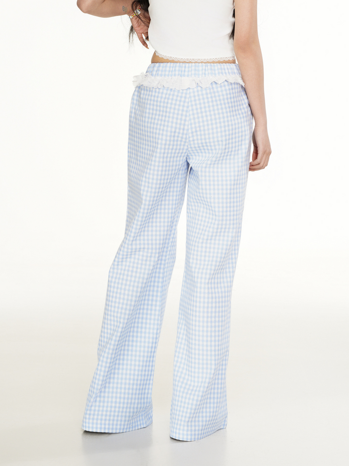Lace Gingham Check Wide Pants