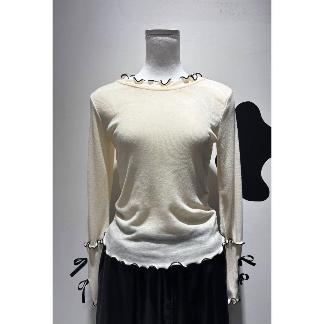 Rib Mellow Ribbon Tops Front ribbon / Big ribbon / Sleeve ribbon