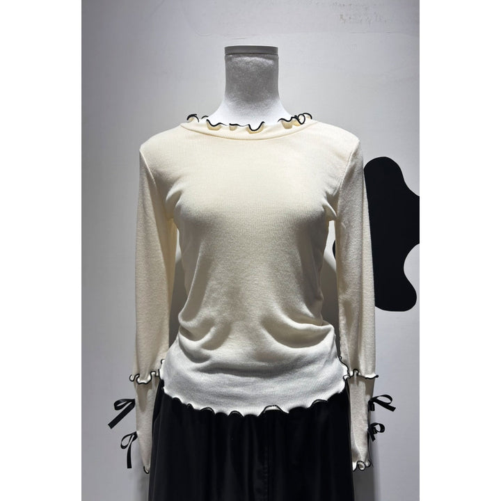 Rib Mellow Ribbon Tops Front ribbon / Big ribbon / Sleeve ribbon