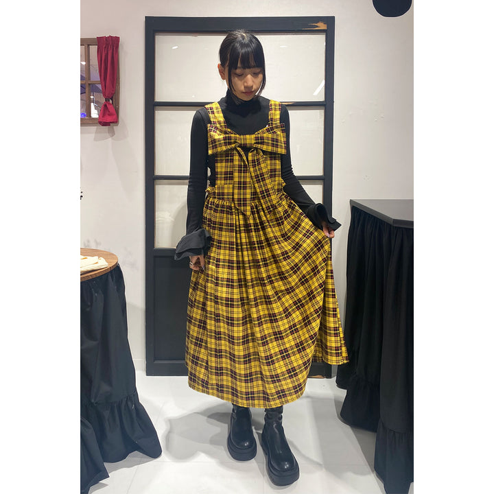 Front ribbon sleeveless onepiece (Yellow Check) ¥8,980 / ¥9,480