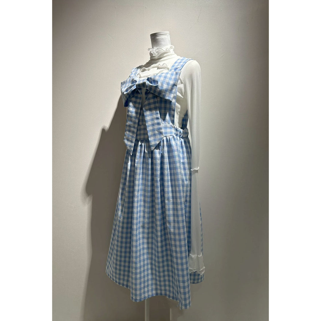 Front ribbon sleeveless onepiece (Beige Check) ¥8,980 / ¥9,480